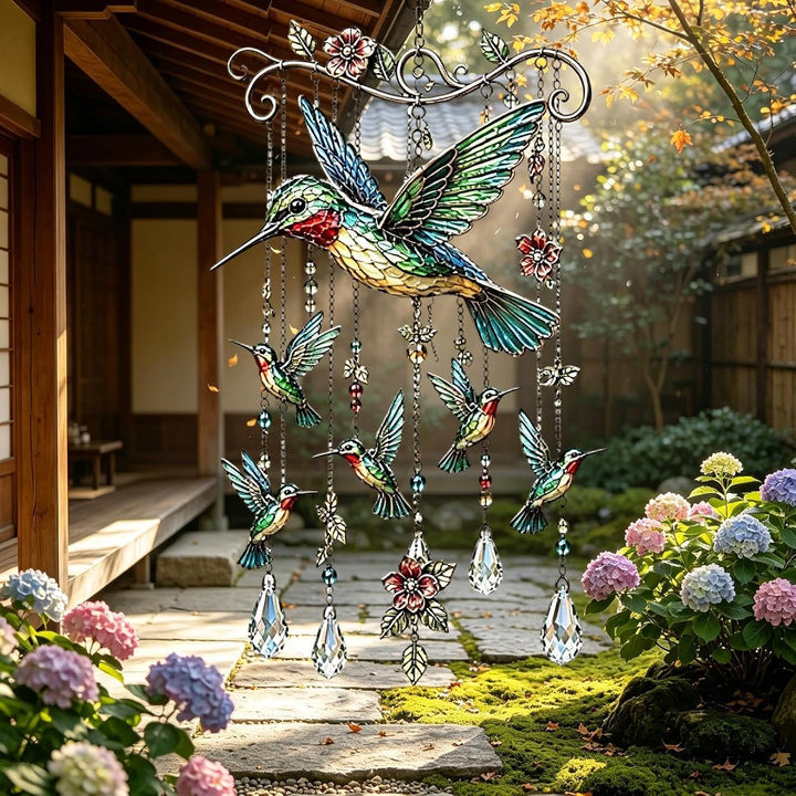 Carillon à vent colibri en cristal pour balcon, crée une ambiance apaisante et lumineuse.