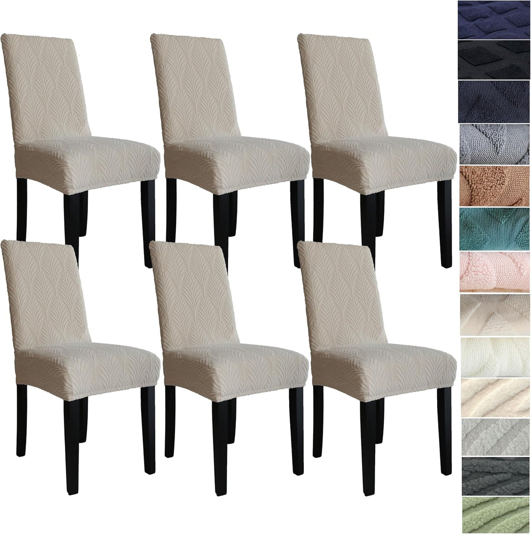 Accessoire de maison: housse de chaise extensible en polyester, motif feuille. Facile à installer.