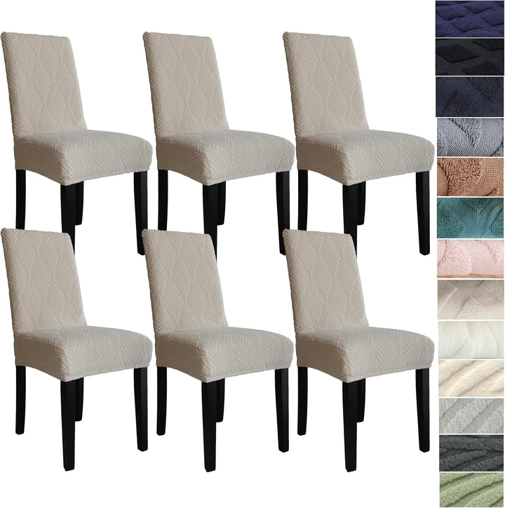 Accessoire de maison: housse de chaise extensible en polyester, motif feuille. Facile à installer.