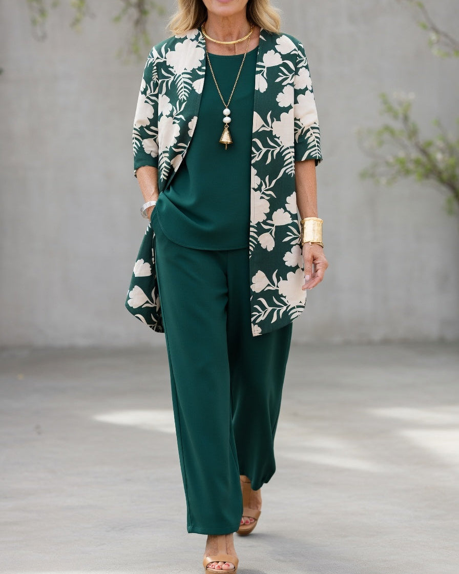 Mode femme: ensemble fluide 3 pièces confortable pour le quotidien. Pantalon large et cardigan élégant, parfait été.