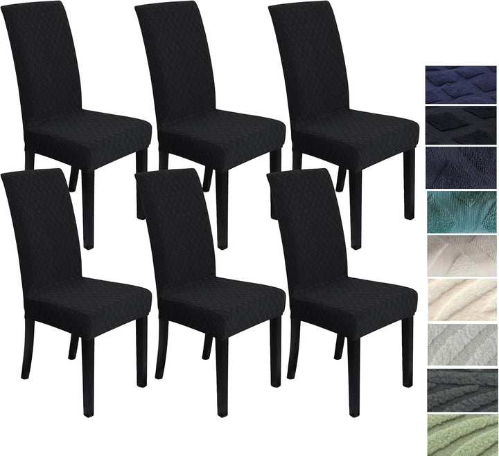 Housse de chaise extensible en polyester, motif feuille, pour une salle à manger moderne et protégée.