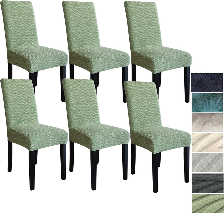 Rénovation chaises de salle à manger avec housses extensibles motif diamant. Durabilité et style.