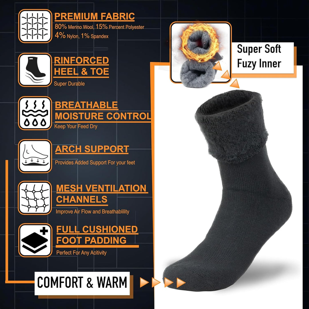 Pieds d'homme confortablement chaussés, avec des chaussettes thermiques douces et durables pour l'hiver.