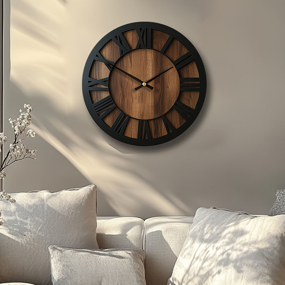 Horloge murale décorative, ronde en bois, mouvement silencieux, pour maison moderne.