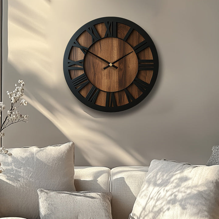 Horloge murale décorative, ronde en bois, mouvement silencieux, pour maison moderne.