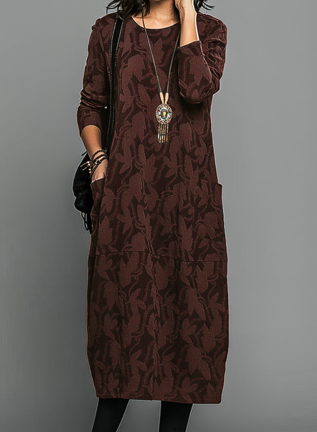 Robe ample femme décontractée midi à manches longues, idéale pour un confort quotidien et un style élégant.