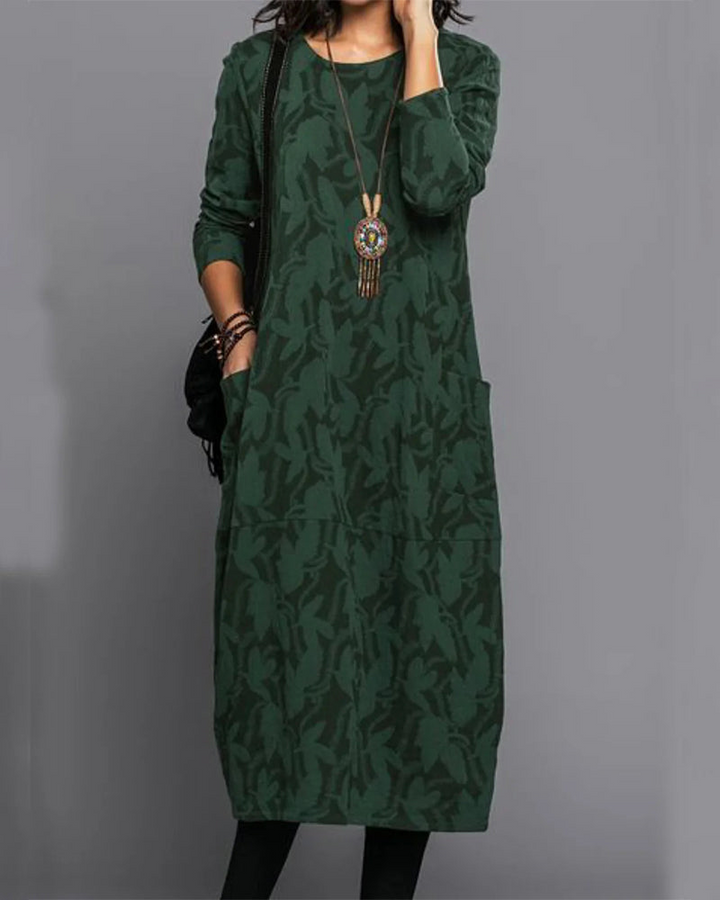 Robe longue fleurie femme, coupe élégante et décontractée. Idéale pour le confort quotidien et les manches longues.