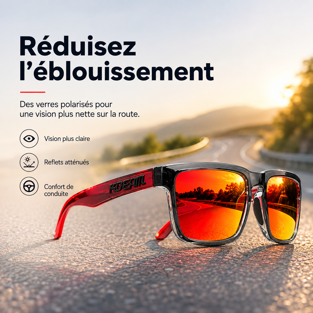 Lunettes de soleil motard UrbanGuard polarisées, idéales pour la moto, vision claire, anti-lumière bleue.