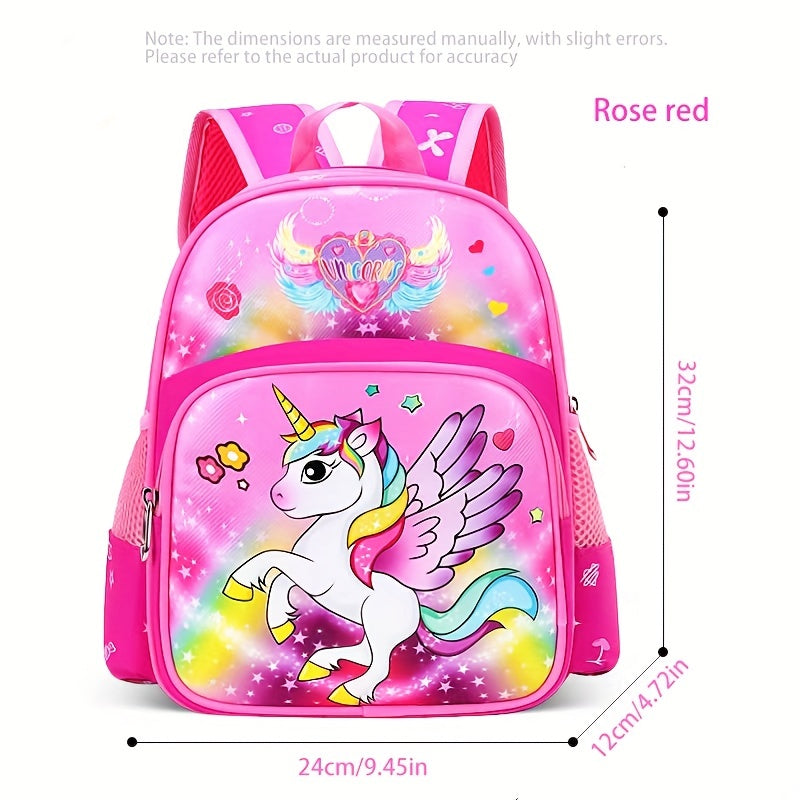 Cartable polyester licorne violet et rose, design magique, parfait pour enfant et fournitures scolaires.