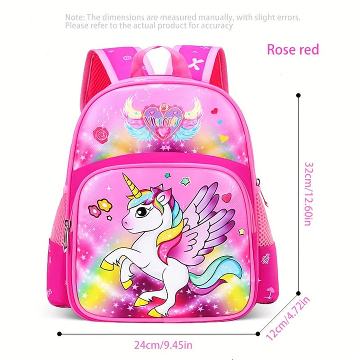 Cartable polyester licorne violet et rose, design magique, parfait pour enfant et fournitures scolaires.