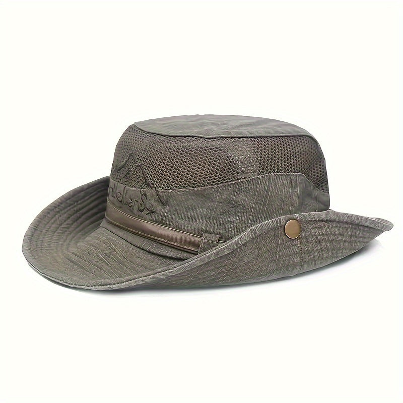 Chapeau de soleil pliable en coton avec cordon ajustable, offrant confort et protection UV pour activités extérieures.