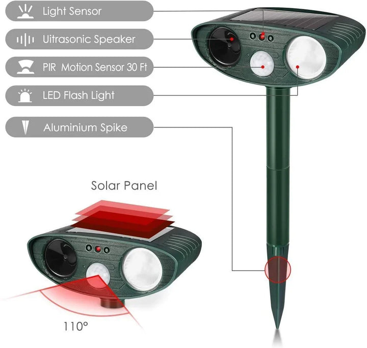 Répulseur cerfs solaire opérant jour et nuit pour une protection continue du jardin.