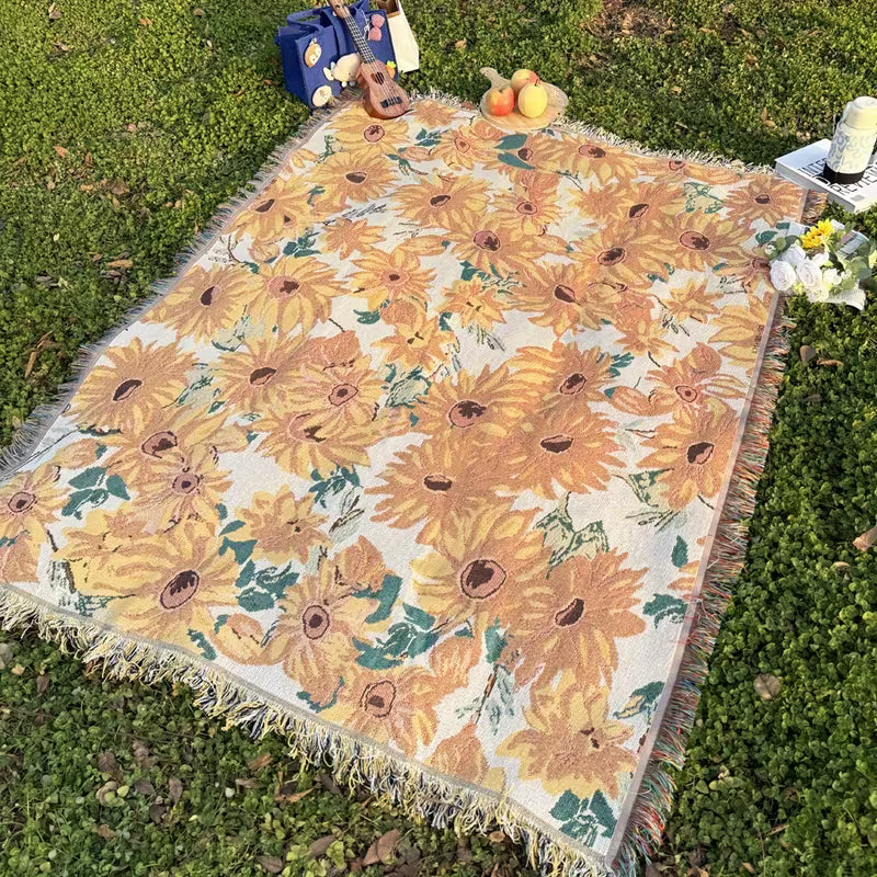 Couverture florale 180x230 cm pour pique-nique, imperméable et facile à transporter pour famille.