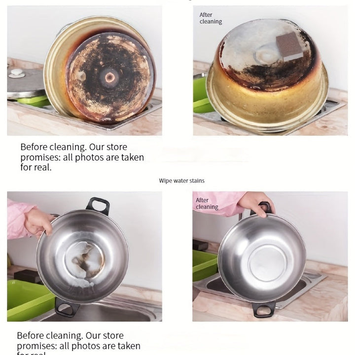 Éponge PUREBRITE diamant éliminant taches tenaces et graisse d'une casserole noircie, pour un résultat éclatant.