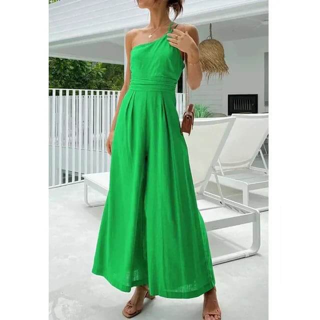 Elegant Jumpsuit - One-Shoulder - Vides Ben - Kvinna