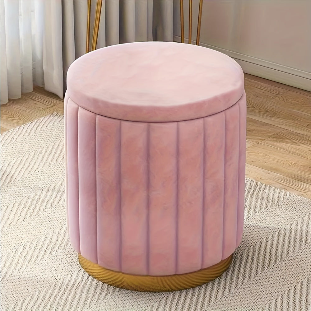 Pouf de rangement Nordic Chic avec un plateau miroir, apportant style et fonctionnalité au salon.