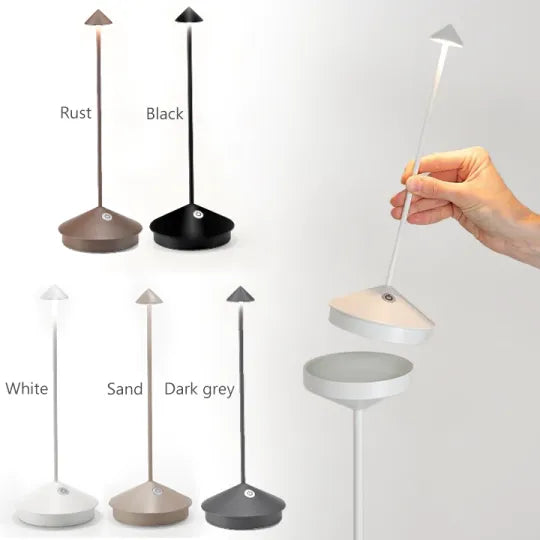 Lampe LED portable pour terrasse. Sans fil et rechargeable pour l'extérieur.