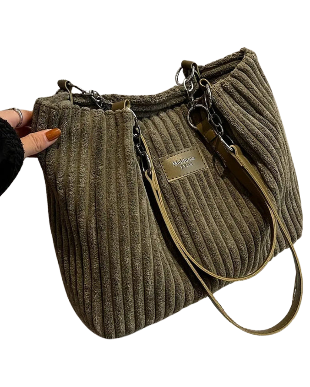Sac shopper femme en velours côtelé, grand et élégant, parfait pour le quotidien.