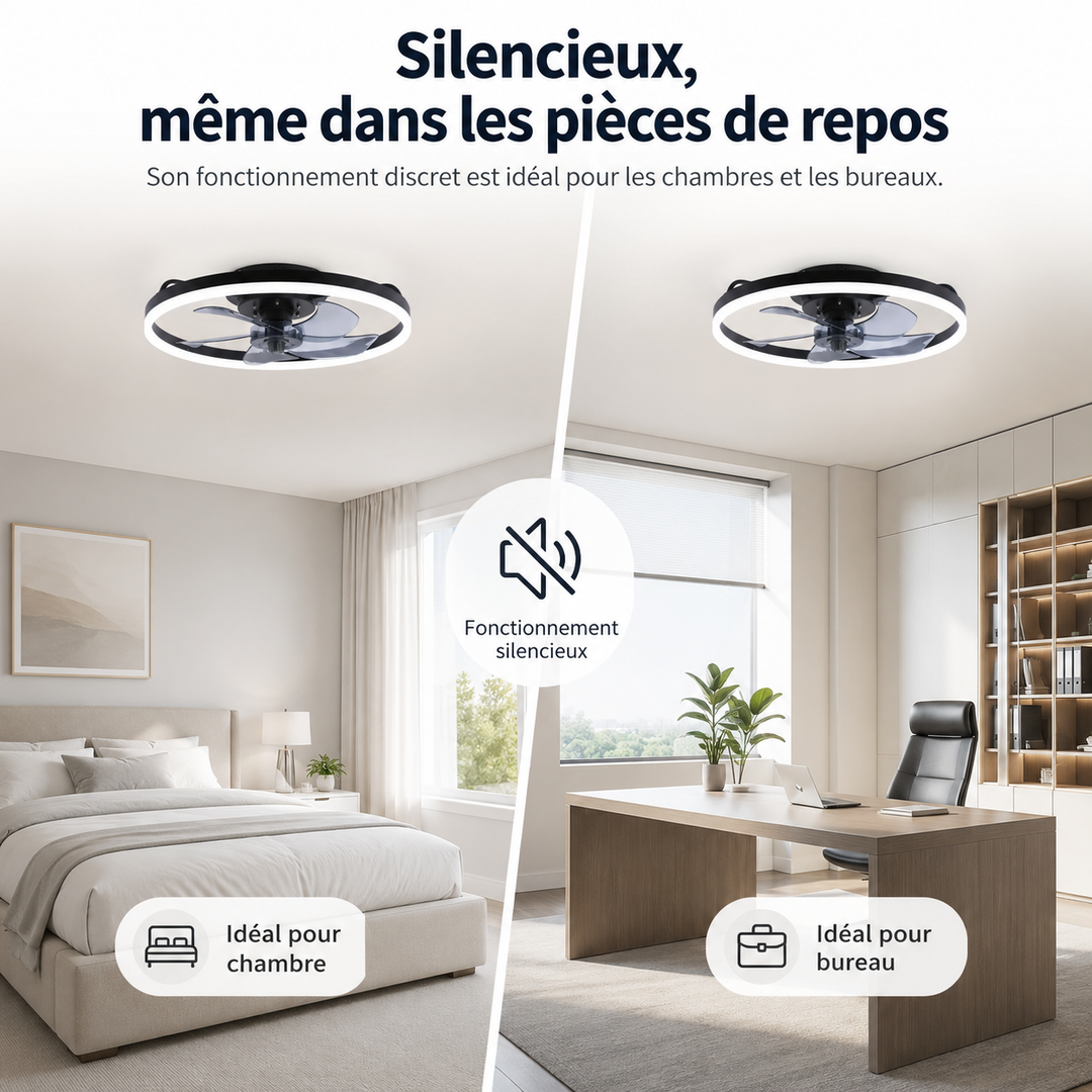 Design moderne: Ventilateur de plafond SilentBreeze 50 cm avec éclairage LED intégré, économe en énergie.
