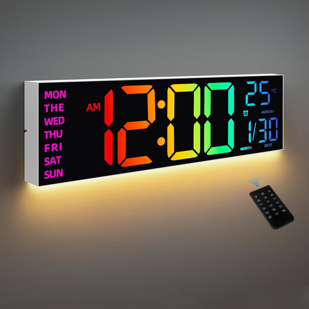 Horloge géante LED 8 couleurs, parfaite pour un bureau contemporain, affichage numérique clair.