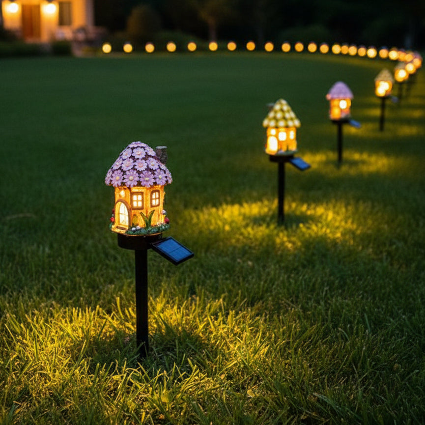 Lampe solaire champignon pour jardin, éclairage LED décoratif extérieur et ambiance autonome.