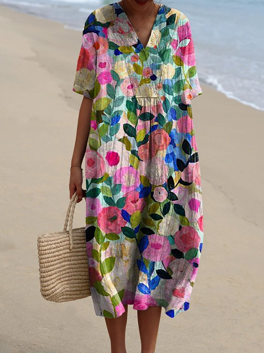 Robe d'été florale femme, motif vibrant, coupe décontractée pour confort élégant.