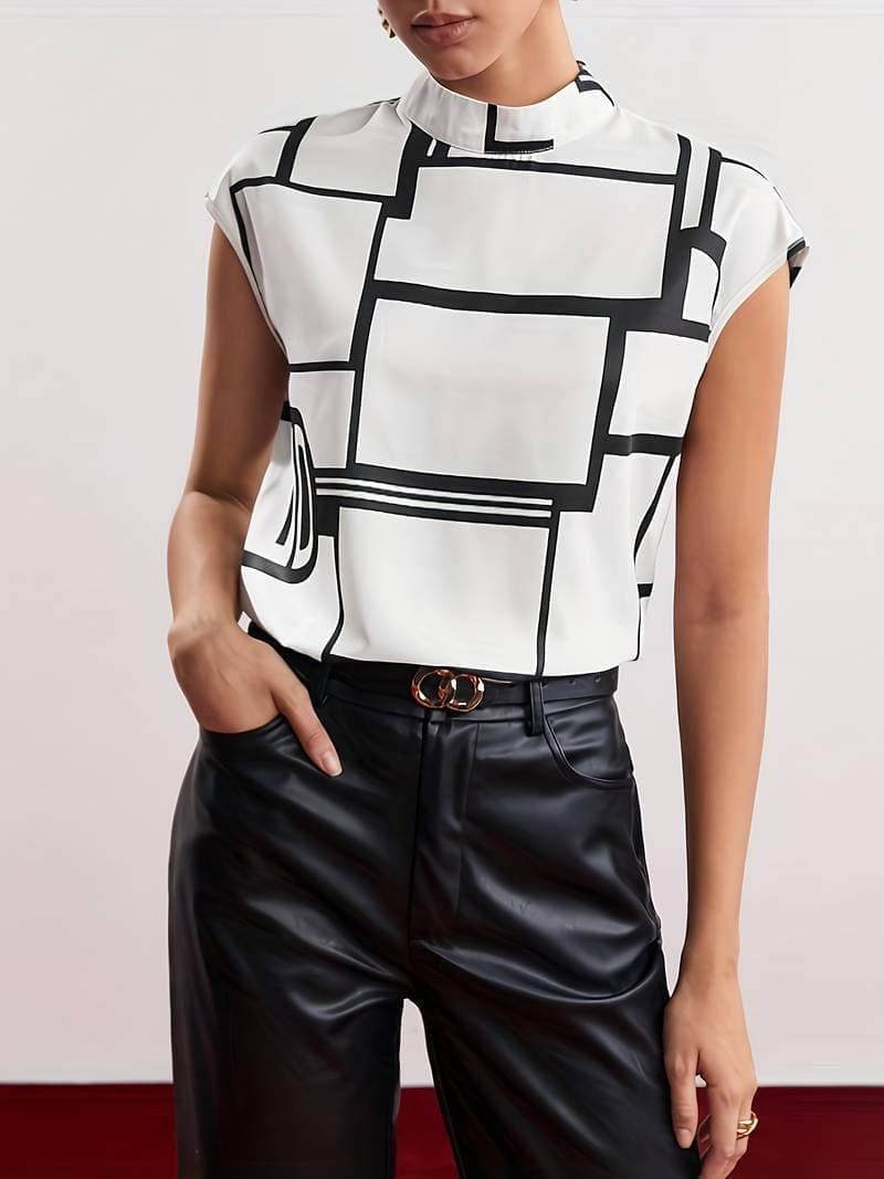 Elegant Ärmlös Blus med Geometriskt Mönster