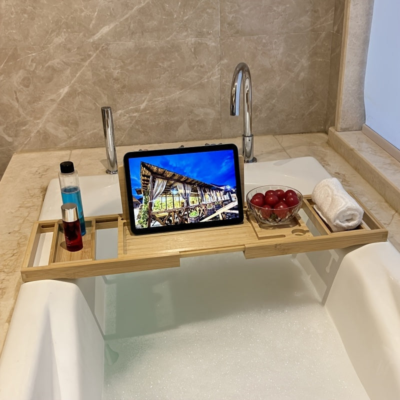 Plateau baignoire en bambou, design moderne et écologique pour une organisation parfaite.