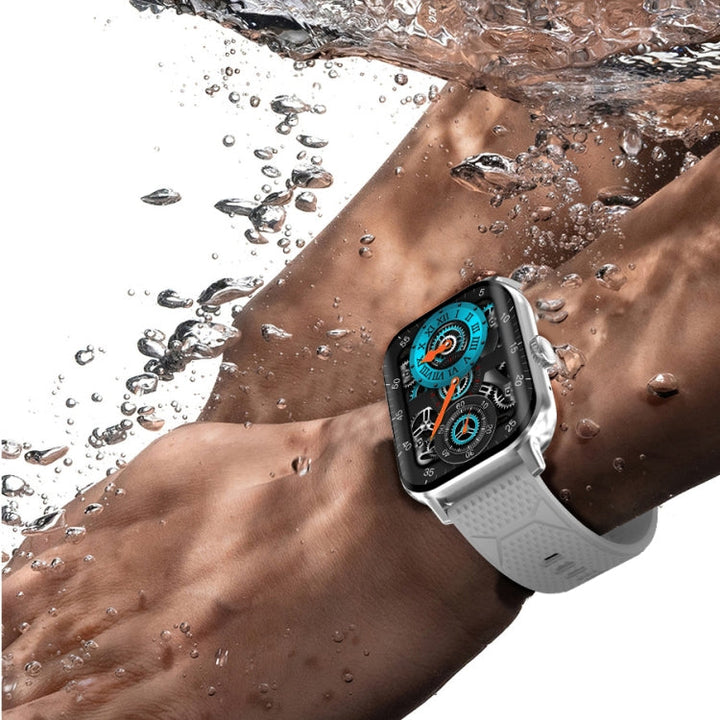Élégante smartwatch unisexe noire avec écran incurvé. Surveille ECG, glycémie, FC et activités sportives.