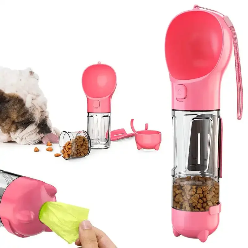 Bouteille d'eau portable 3-en-1 pour chien et chat, idéale pour voyage et hydratation facile. Distributeur animaux.