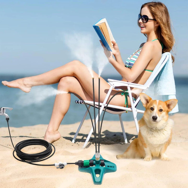 Brumisateur portable pour terrasse, créant une brume fine pour un rafraîchissement efficace en été.