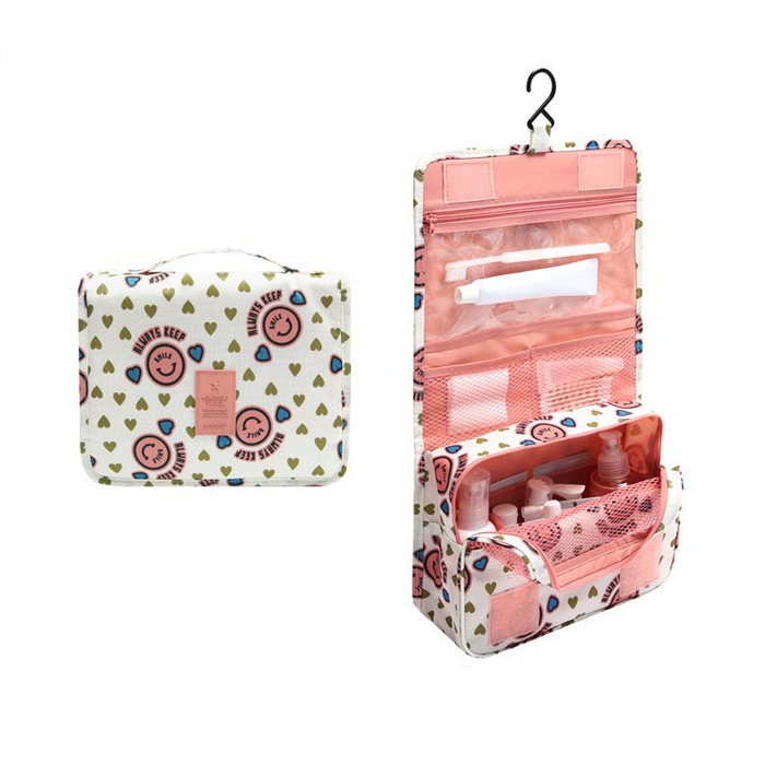 Sac de toilette suspendu, polyester résistant à l'eau, parfait pour les voyages.
