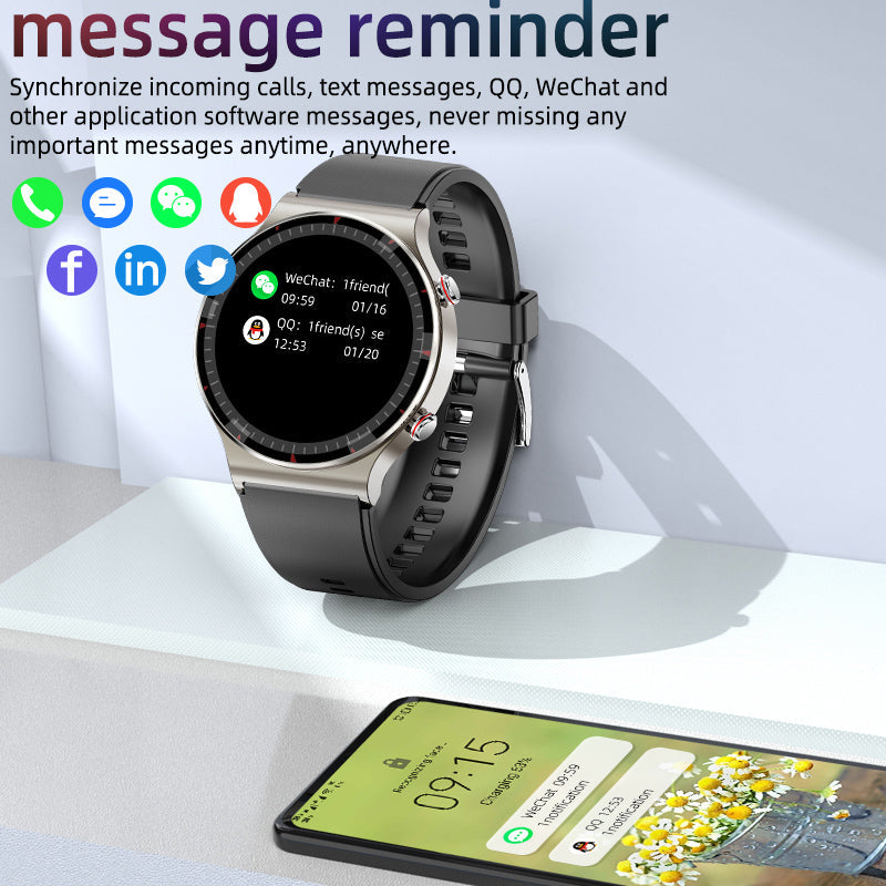 Montre intelligente avec fonction ECG, oxygène sanguin et fréquence cardiaque.