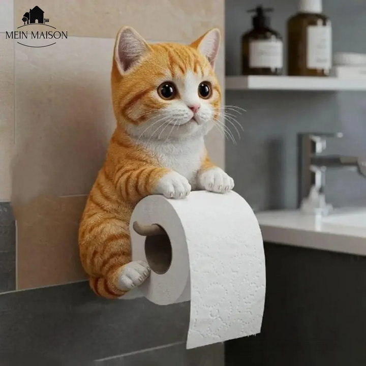 Joli porte-papier toilette chat noir, support mural résine pour une salle de bain amusante et bien rangée.