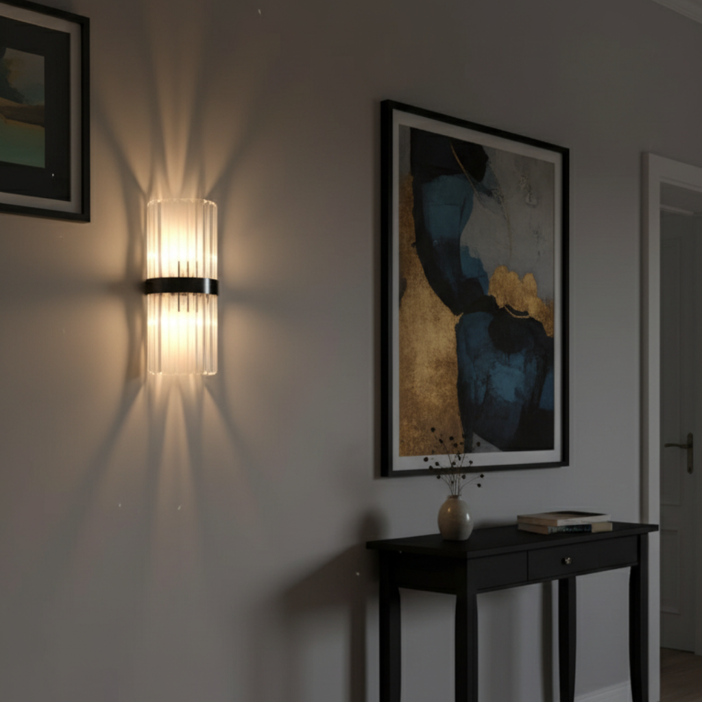 Applique murale LED design or, lumière ajustable, blanc chaud.