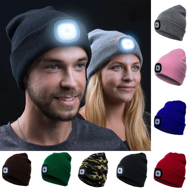 Bonnet LED BeamBeanie unisexe en acrylique, lumière frontale intégrée pour visibilité nocturne.