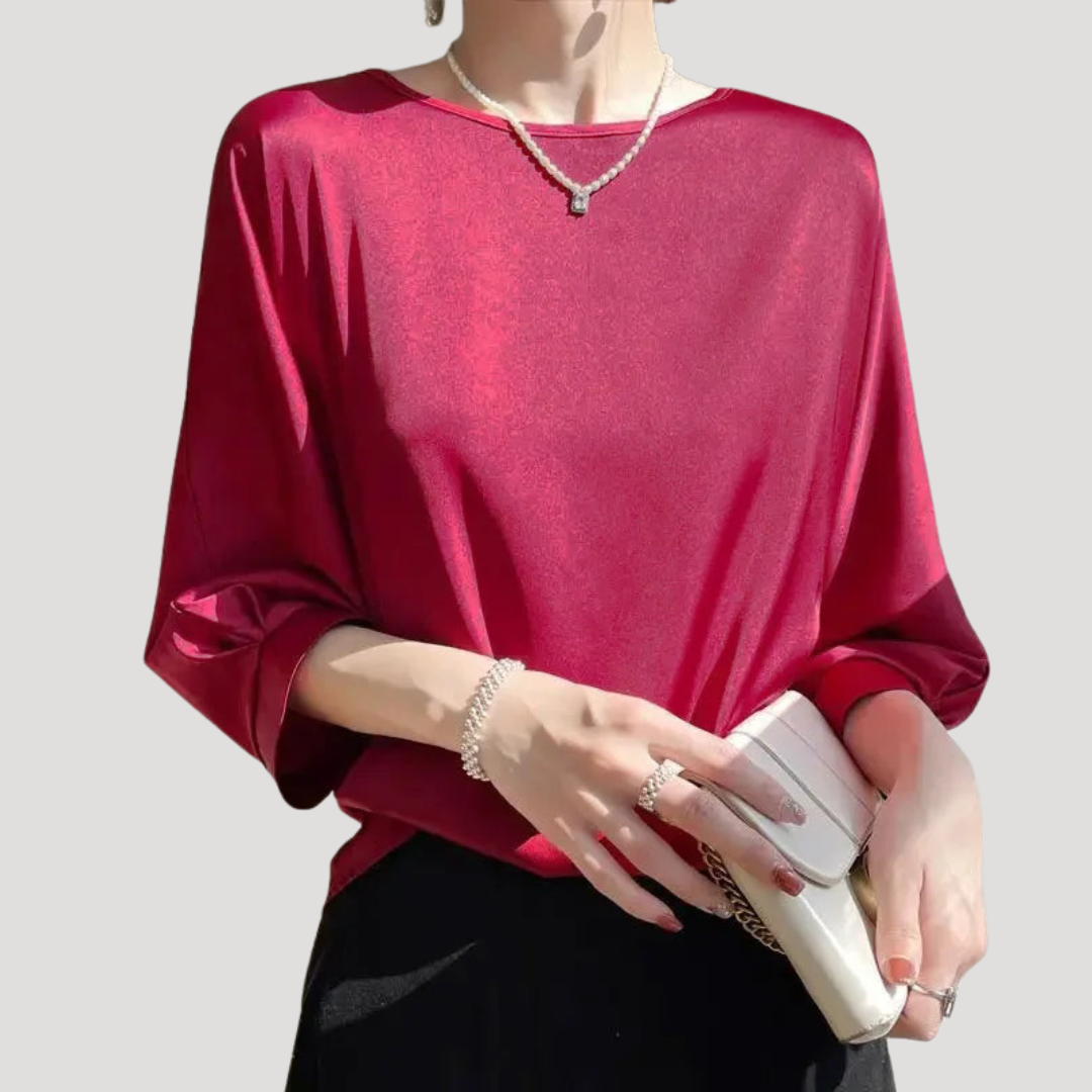 Top femme élégant pour automne, col rond, manches 3/4. Confortable, chic et polyvalent pour la mode.