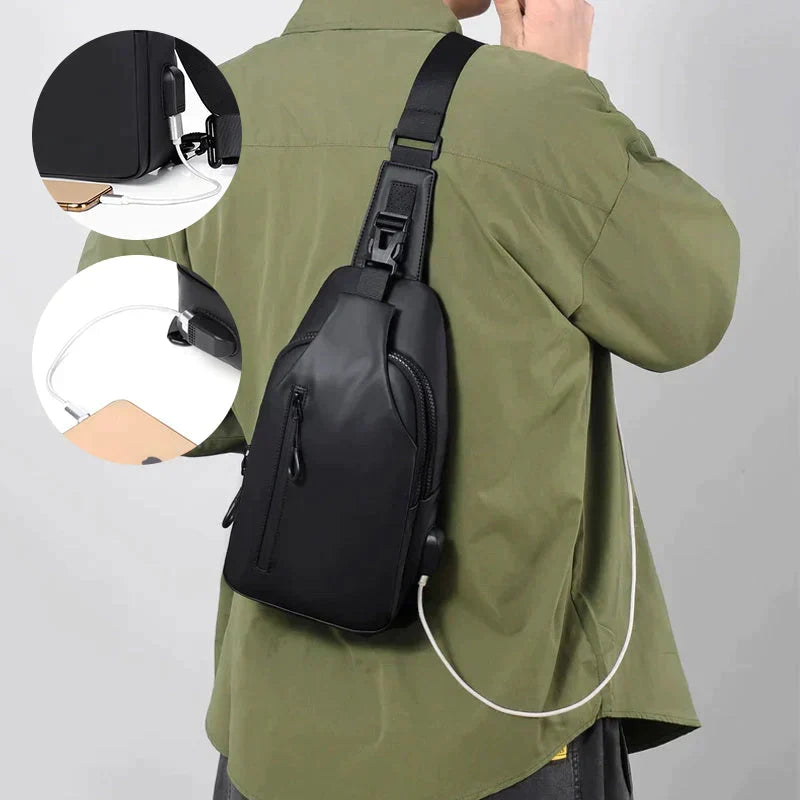 Sac bandoulière anti-vol imperméable UrbanShield pour homme et femme, idéal voyage urbain sécurisé.