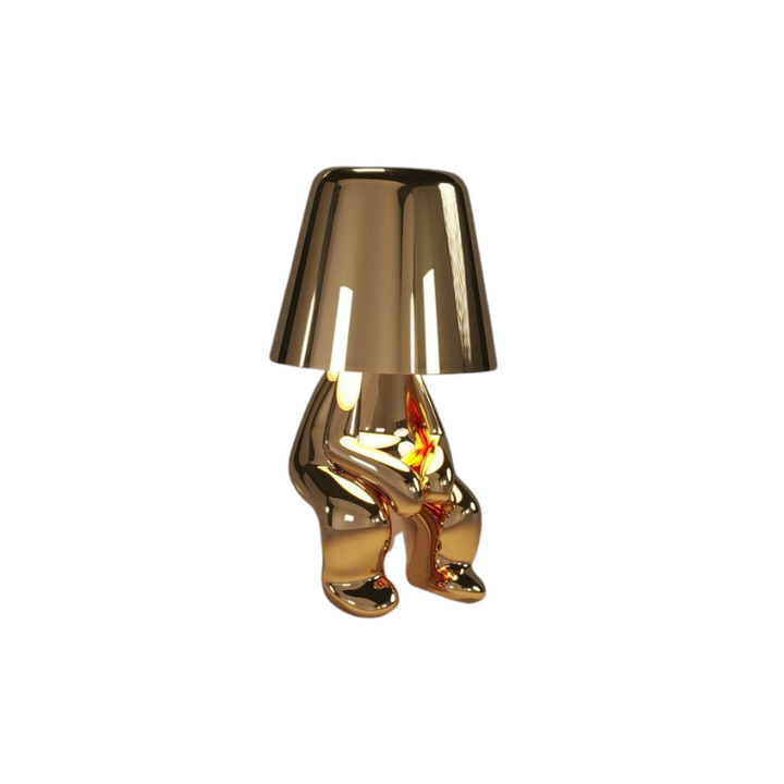 Lampe de table rechargeable "Le Penseur" dorée, éclairage LED doux, une œuvre d'art lumineuse.