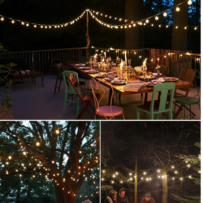 Guirlande lumineuse LED extérieur, lumière chaude pour créer une atmosphère accueillante dans le jardin.