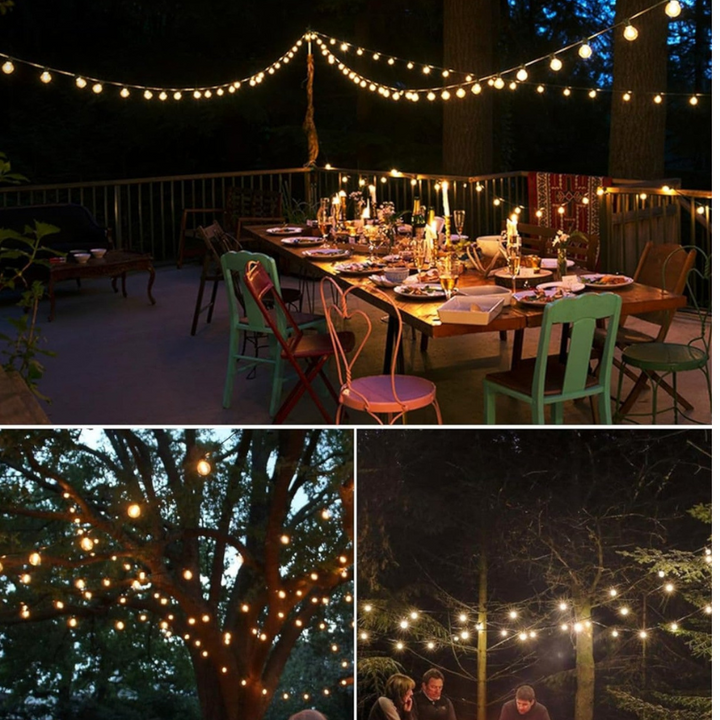 Guirlande lumineuse LED extérieur, lumière chaude pour créer une atmosphère accueillante dans le jardin.