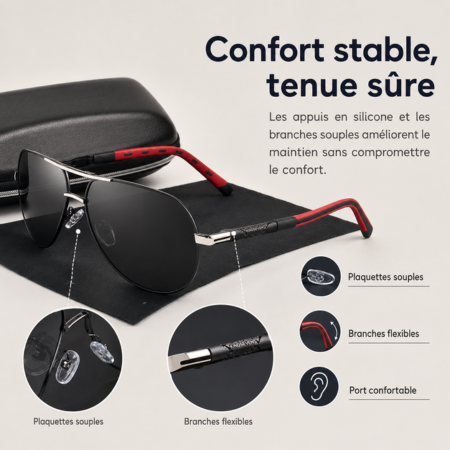 Homme portant des lunettes de soleil polarisées classiques style aviateur, accessoire mode essentiel.