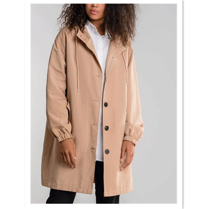 Manteau de pluie femme élégant avec capuche, chic et pratique pour le printemps et l'automne.