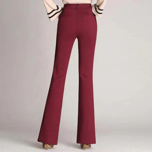 Pantalon élégant femme Mila, évasé, taille haute, parfait pour une tenue chic et moderne. Noir.