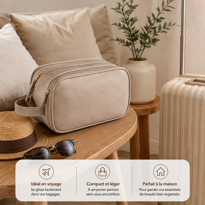 Sac de maquillage élégant BeautéBox pour femme, rangement cosmétiques en cuir PU.