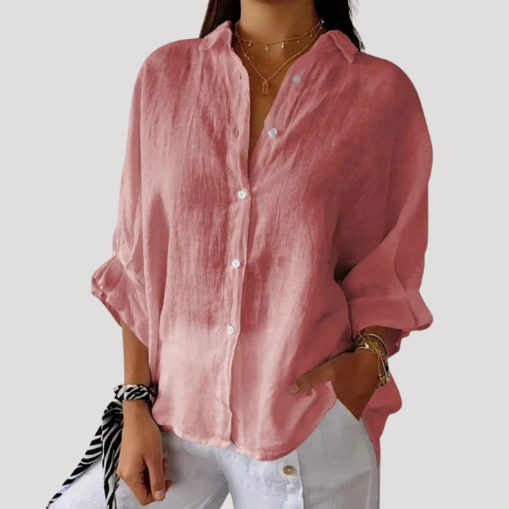 Blouse femme décontractée à manches longues, coupe ample et fluide, un incontournable pour le quotidien.