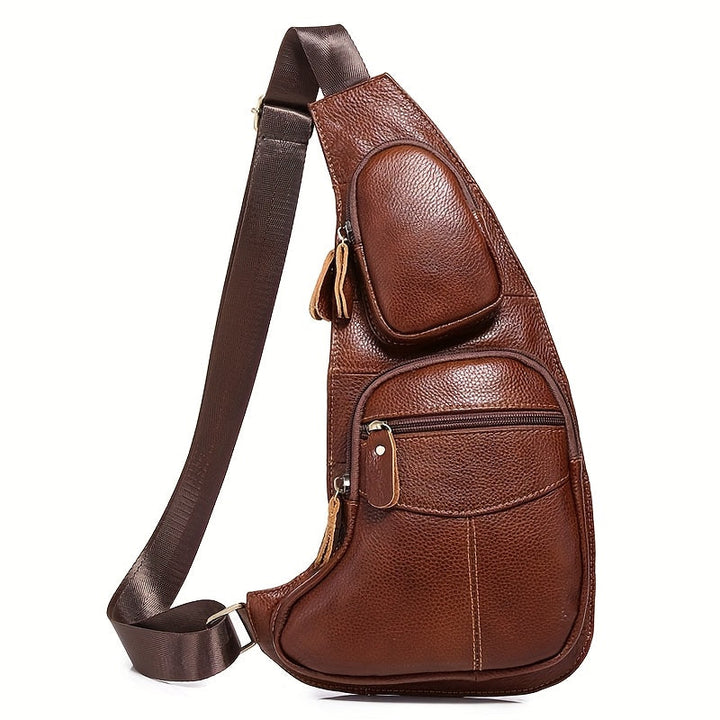 Sac bandoulière cuir vintage marron pour voyage, compact, durable et pratique pour l'organisation.