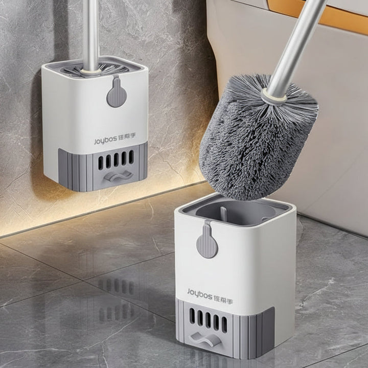 Brosse WC grise avec support élégant sans perçage, un accessoire pratique pour votre salle de bain.