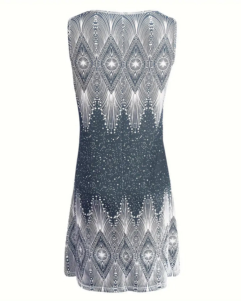 Mini-robe casual chic femme, imprimé géométrique, confortable pour le printemps. Robe de jour.