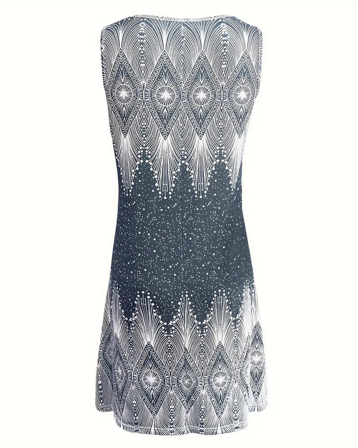 Mini-robe casual chic femme, imprimé géométrique, confortable pour le printemps. Robe de jour.